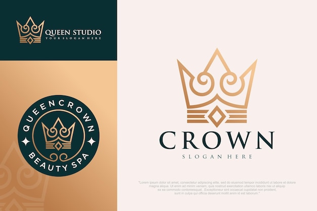 Logo-ontwerp van de kroon Vector Template RoyalKing Queen luxe symbool