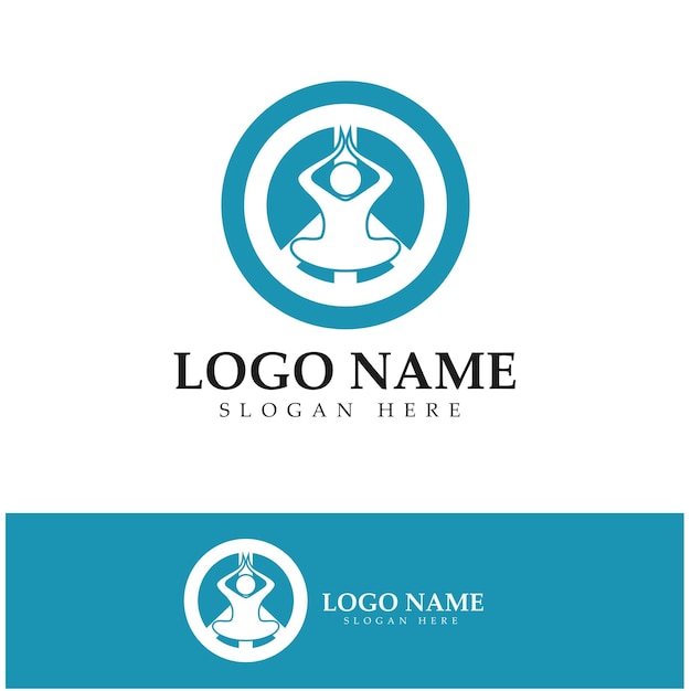 Logo ontwerp van mensen die yoga symbool pictogram illustratie vector doen