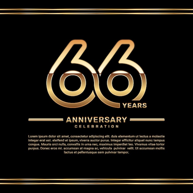 Logo-ontwerp voor 66-jarig jubileumfeest met dubbele regelnummers in goudkleur