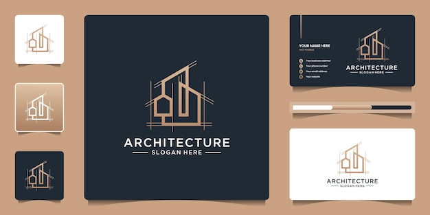 Vector logo-ontwerp voor architectuurontwerp met logo-ontwerp met abstracte structuur en branding van visitekaartjes