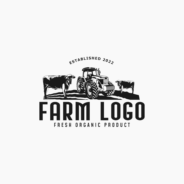 Logo-ontwerp voor tractor en landbouwgrond voor boerderij