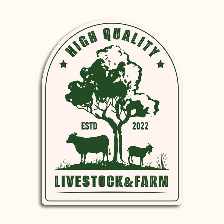 Logo-ontwerp voor vee en boerderij met silhouet van boomkoe en geit