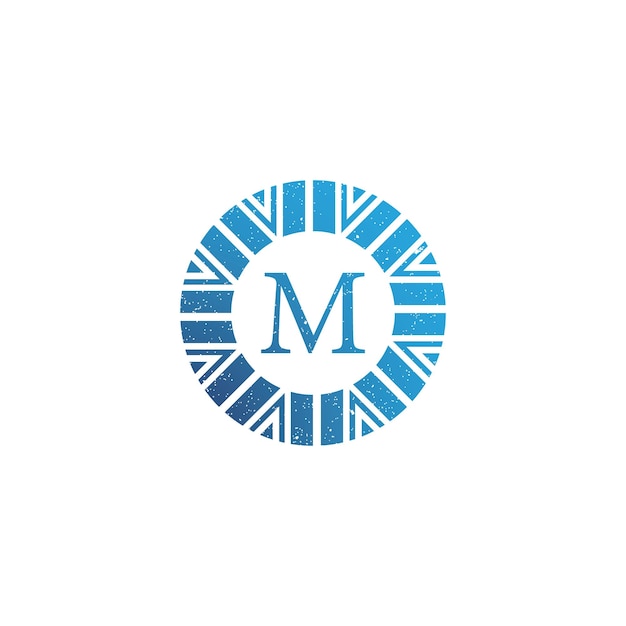 Logo-ontwerpinspiratie voor de detailhandel, geïnspireerd door de eerste letter m-logo met blauwe cirkel