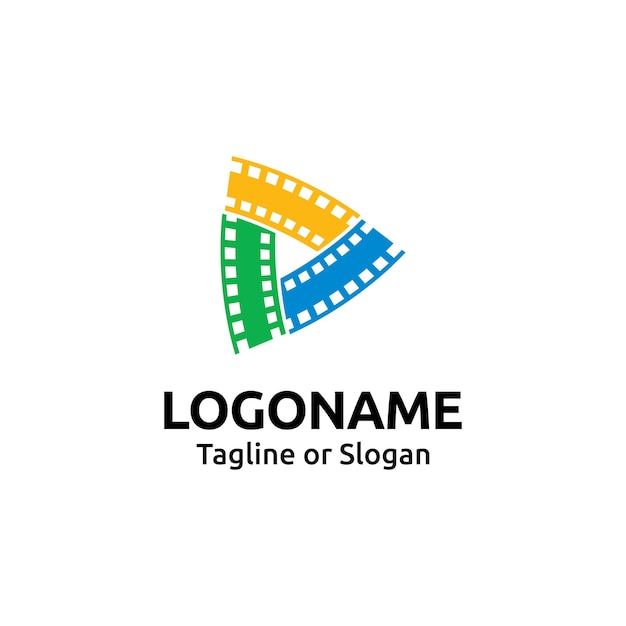 Logo-ontwerpsjabloon gerelateerd aan video- of spelerpictogram opgenomen met negatieffilm