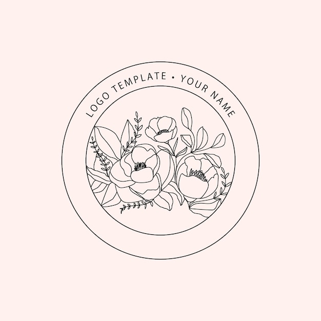 Logo-ontwerpsjabloon met schoonheidsboeket bloemen in lineaire minimale stijl