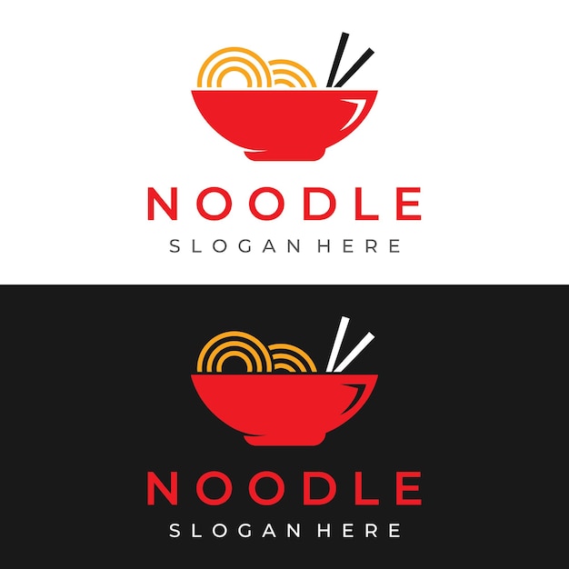 Logo-ontwerpsjabloon voor heerlijke Chinese en Japanse noedelsoep en ramengerechten Aziatische soorten voedsel Logo's voor bedrijven, restaurants, cafés en winkels