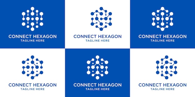 Logo-ontwerpverbinding met zeshoekig ingesteld sjabloon