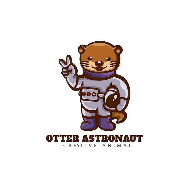 Logo otter astronaut mascot cartoon style