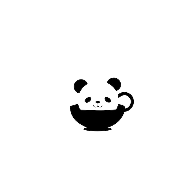 Vector logo panda in coffee cup cute