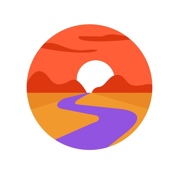 Logo del sentiero del fiume nella natura selvaggia dell'icona del paesaggio o del design moderno della stampa della valle della strada del percorso
