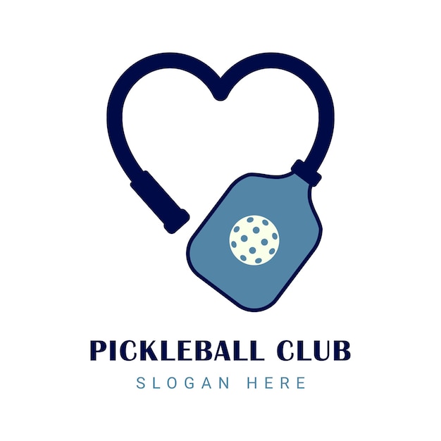 Vector logo pickleball with a racket in the shape of a heart. vector illustration on white background.