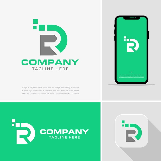 Logo pixel letter DR or RD company brand design vector font illustration