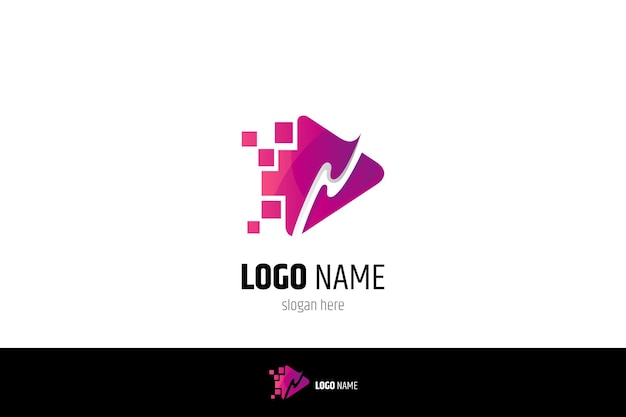 Logo play music combination with technology flat design style abstract organic young cheerful and economical great for music multimedia video media playback applications