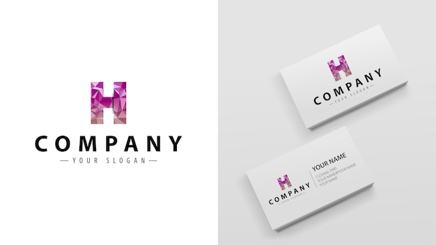 Logo polygon with the letter h. template of business cards with a logo