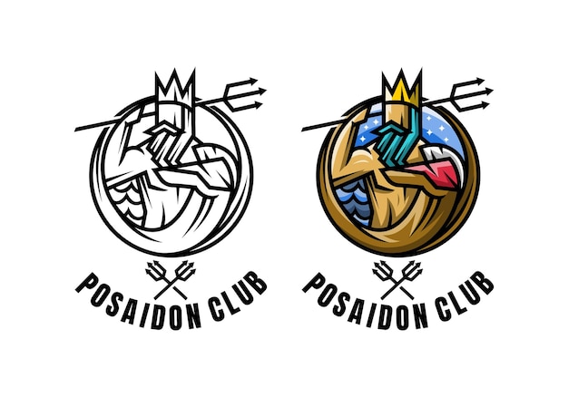 Logo Poseidon Club Vector Illustratie Sjabloon Met Eenvoudig Elegant Design Goed Voor Elke Industrie