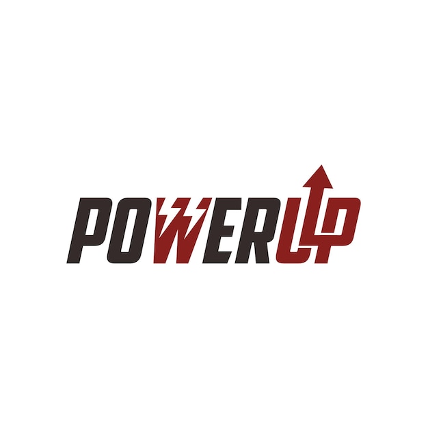 A logo for power up with the word power on it