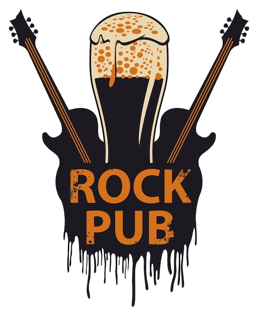 logo for pub with guitar and glass of beer