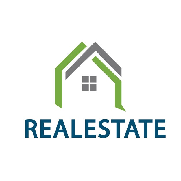 A logo for real estate that is blue and green