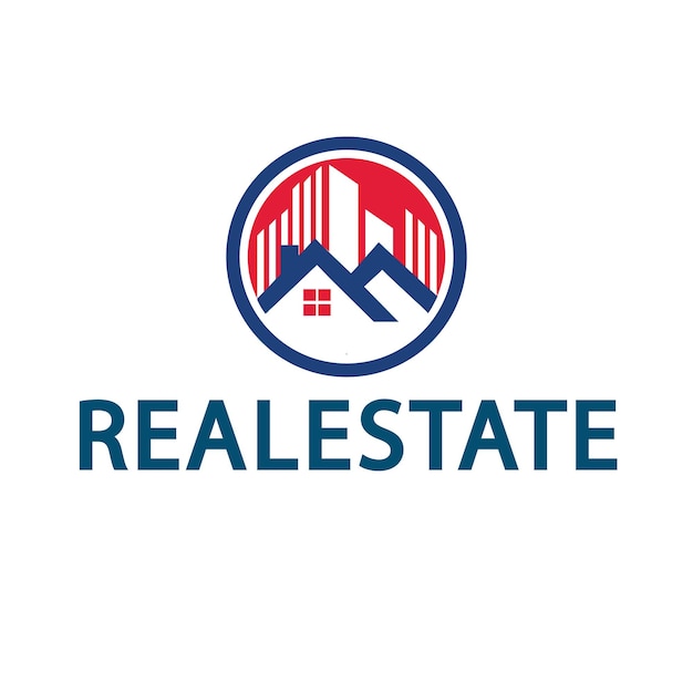 A logo for real estate that is blue and red