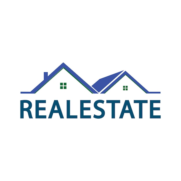 A logo for real estate with a house and the words real estate