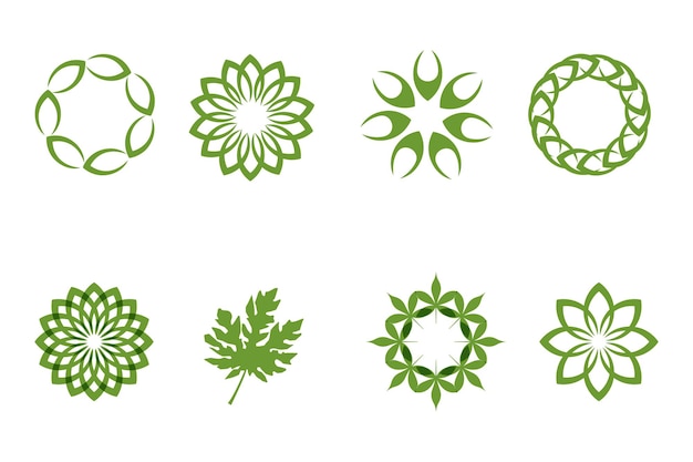 Logo's van groene boom blad ecologie natuur element vector