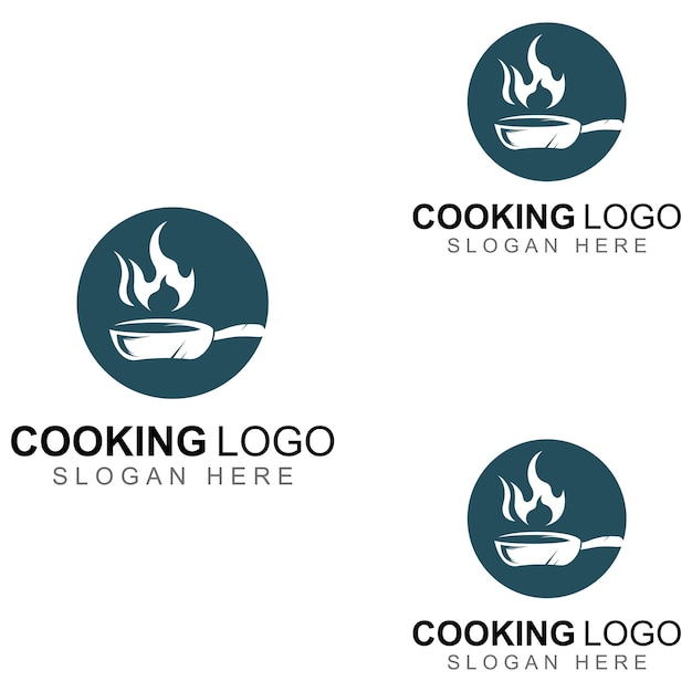 Logo's voor kookgerei, kookpotten, spatels en kooklepels Met behulp van een vectorillustratie-sjabloonontwerpconcept