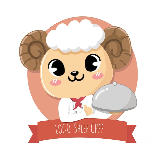 Logo schapen chef-kok schattig.