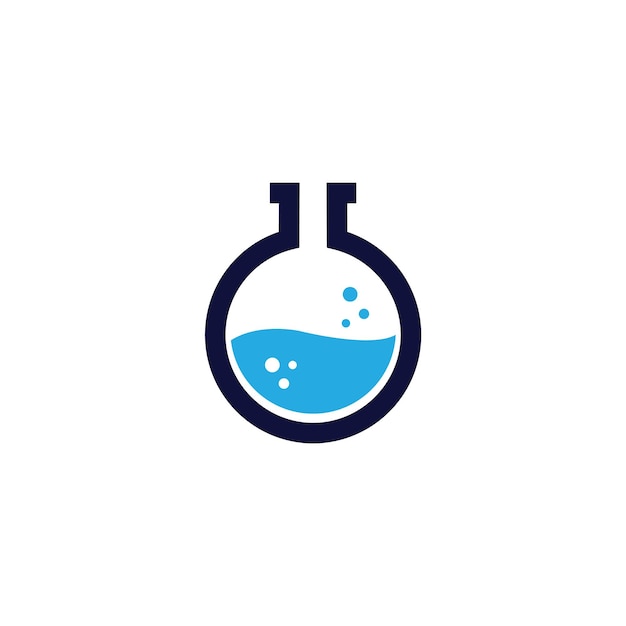 A logo for a science lab called a flask with a blue circle.