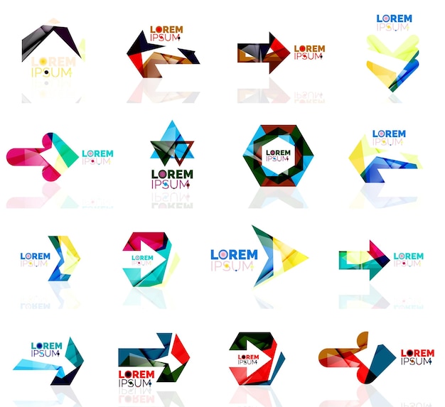 Vector logo set abstract geometric business icons paper style with glossy elements