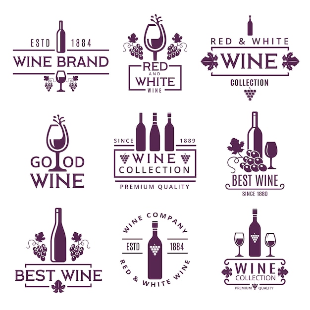 Vector logo set or badges of wine brands