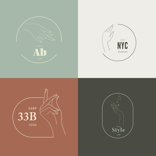 Vector logo set beauty concept in hand drawn