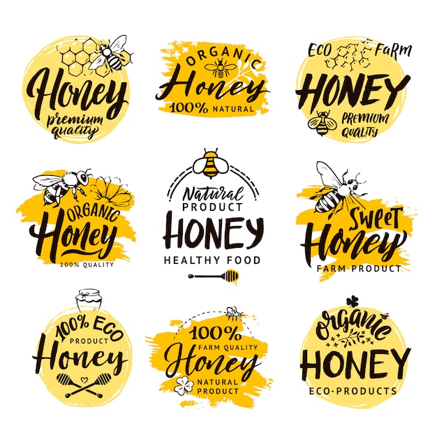 矢量标志设置对蜂蜜产品