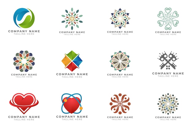 로고는 비즈니스 회사를 위한 현대적이고 창의적인 브랜딩 아이디어 컬렉션을 설정합니다.