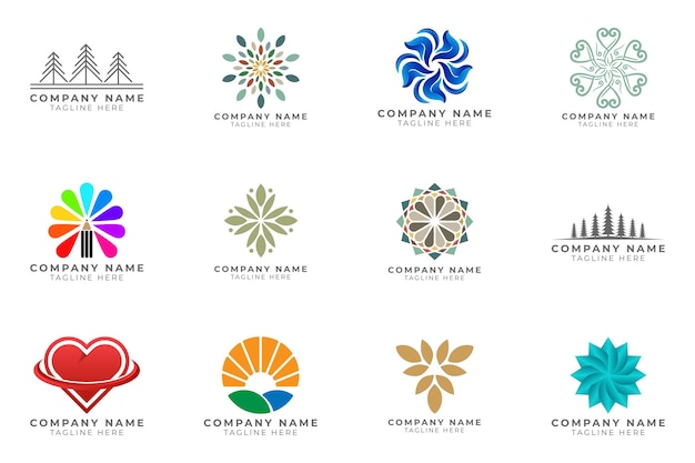 로고는 비즈니스 회사를 위한 현대적이고 창의적인 브랜딩 아이디어 컬렉션을 설정합니다.
