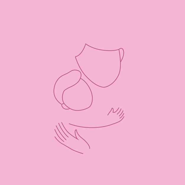 Logo set madre con un bambino in braccio happy maternity line art abbracci con amore grafica vettoriale