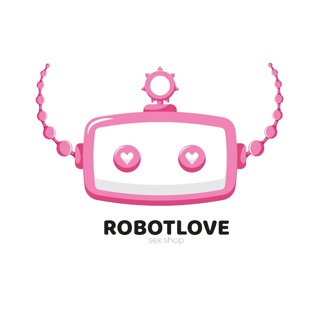 Vector logo for sexshop robot sexual erotic logotype for business pink