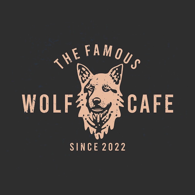 Logo shirt design il famoso wolf cafe con lupo e sfondo grigio illustrazione vintage