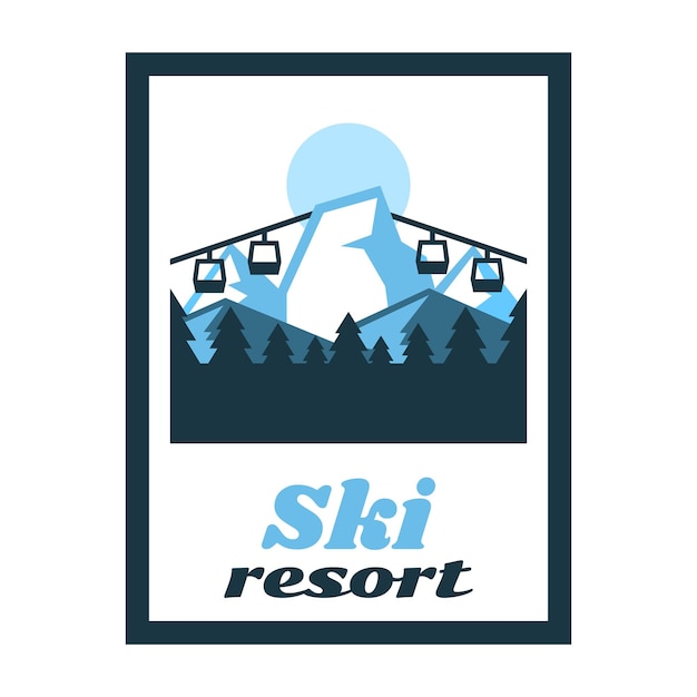 Logo ski resort etichetta timbro paesaggio invernale montagne di neve sollevare il legno di fotografia di montagna stile di vita sportivo illustrazione vettoriale