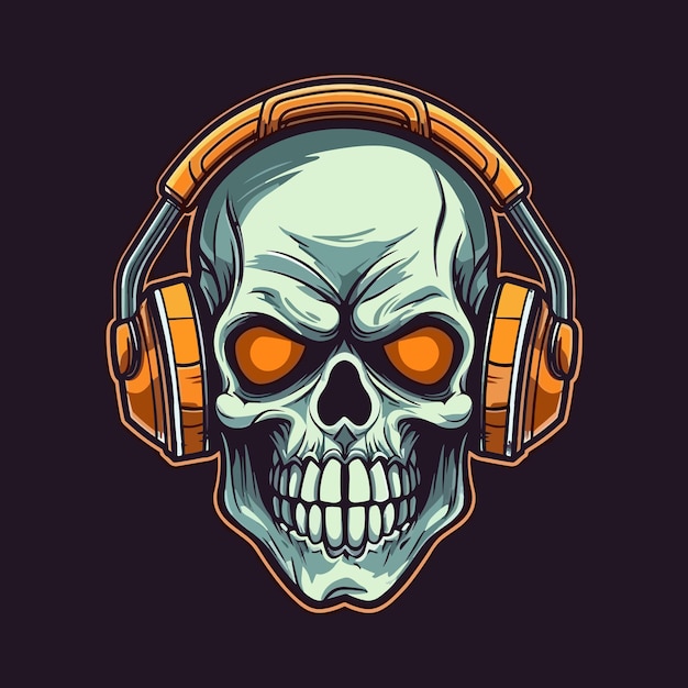 Logo of a skull wearing headphones designed in esports illustration style