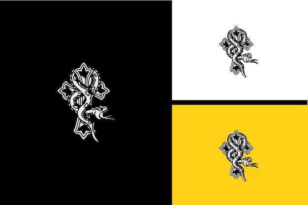 Векторная иллюстрация логотипа змеи черно-белая