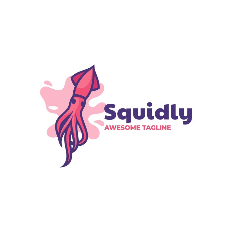Logo squid mascot cartoon style Premium Vector