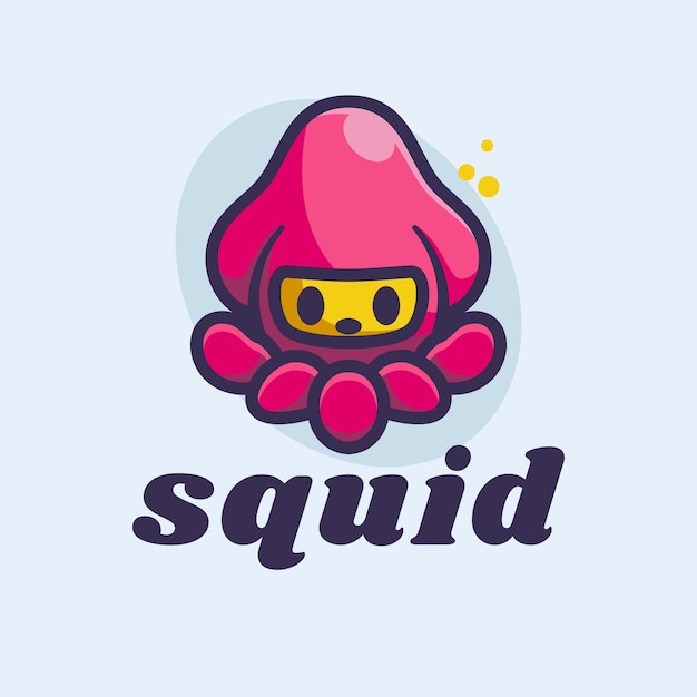 Vector logo squid mascot cartoon style.