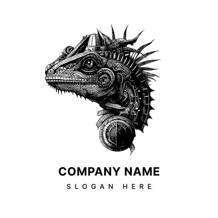 Vector logo steampunk iguana hand drawn illustration