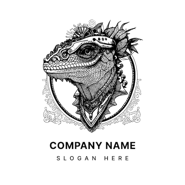 Logo steampunk iguana illustrazione disegnata a mano