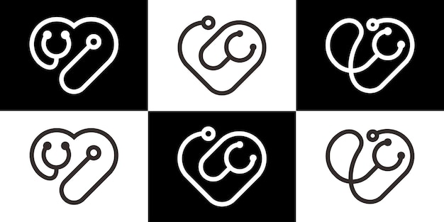 Logo stethoscope and love design logo line icon vector illustration