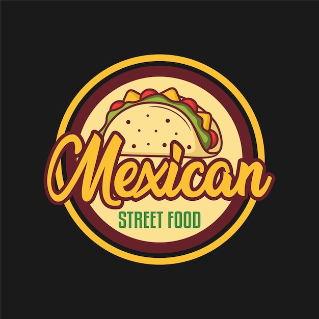 Un logo per un'azienda di cibo di strada chiamata cibo di strada messicano illustrazione del badge taco messicano