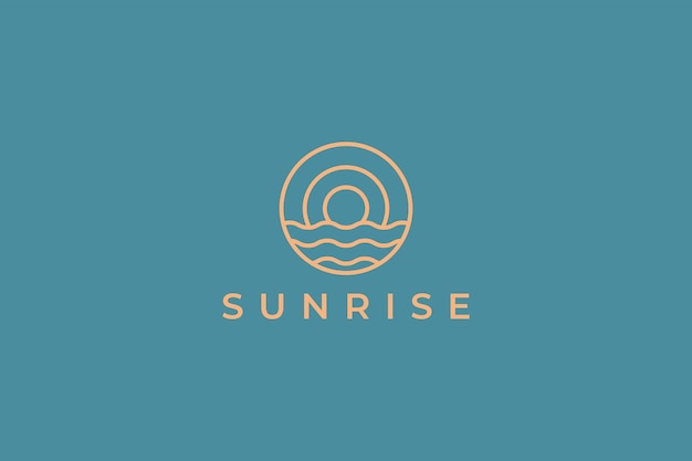 Logo Sun and Wave Circle Badge Shape Abstract Illustration Sunrise Sunset Natural Concept