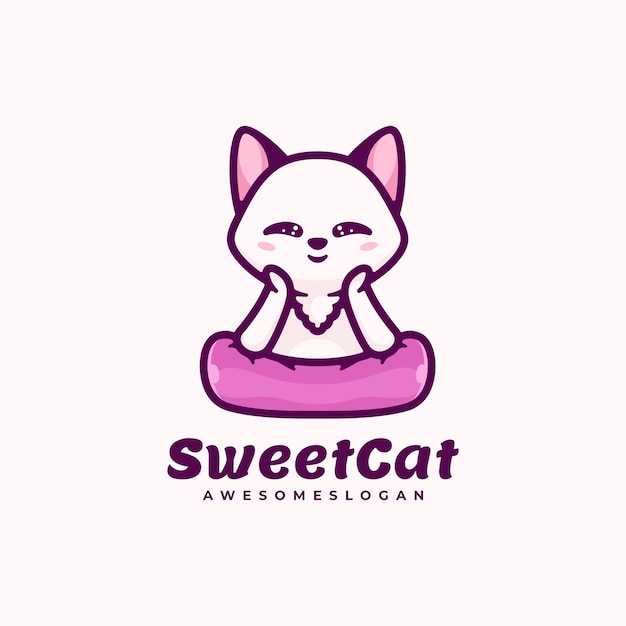 Logo Sweet Cat eenvoudige mascotte stijl.