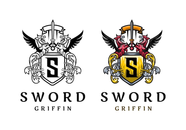 Logo Sword Griffin Letter S Vector Illustratie Sjabloon Met Eenvoudig Elegant Ontwerp Goed Voor Elke Industrie