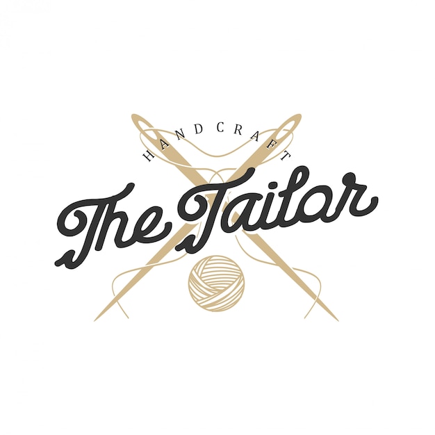 Logo for tailors in vintage style with needle and thread elements